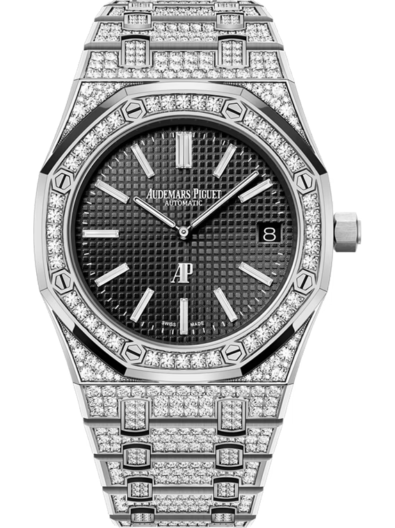Audemars Piguet ROYAL OAK Schwarzes Zifferblatt Weißgold Bracelet