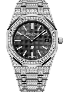 Audemars Piguet ROYAL OAK Schwarzes Zifferblatt Weißgold Bracelet