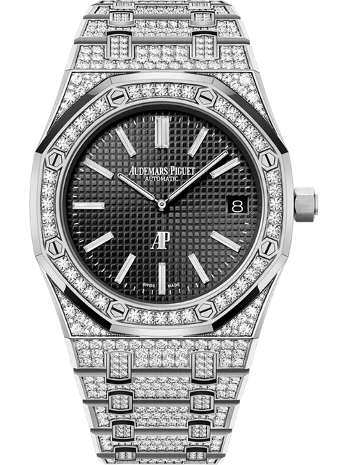 Audemars Piguet ROYAL OAK Schwarzes Zifferblatt Weißgold Bracelet