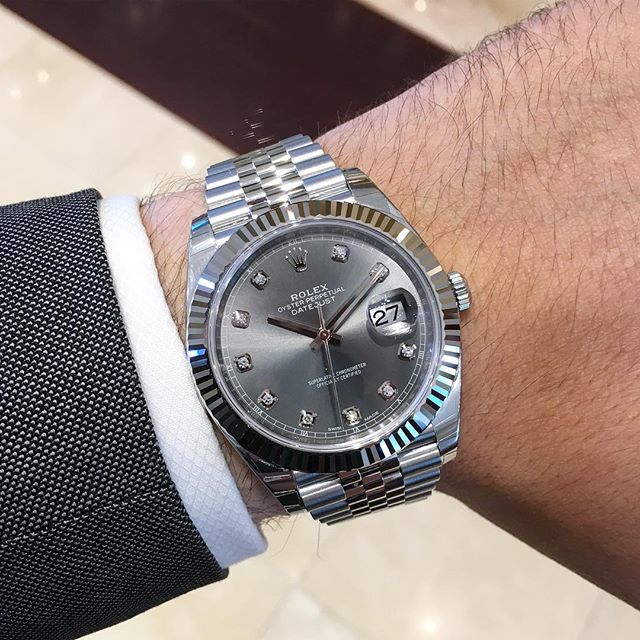 Rolex DateJust 41 Rhodium Diamanten Dial Edelstahl & 18k Weißgold