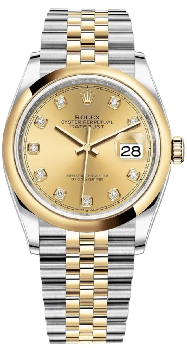 Rolex Datejust 36 Edelstahl & Gelbgold Champagne Diamanten Dial