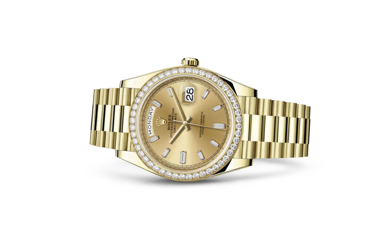 Rolex Day-Date Gelbgold Diamanten Bezel Champagne Diamanten Dial