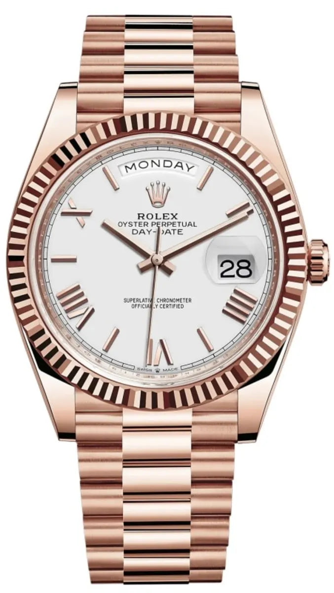 Rolex Day-Date 40 18K Roségold Weißes Zifferblatt