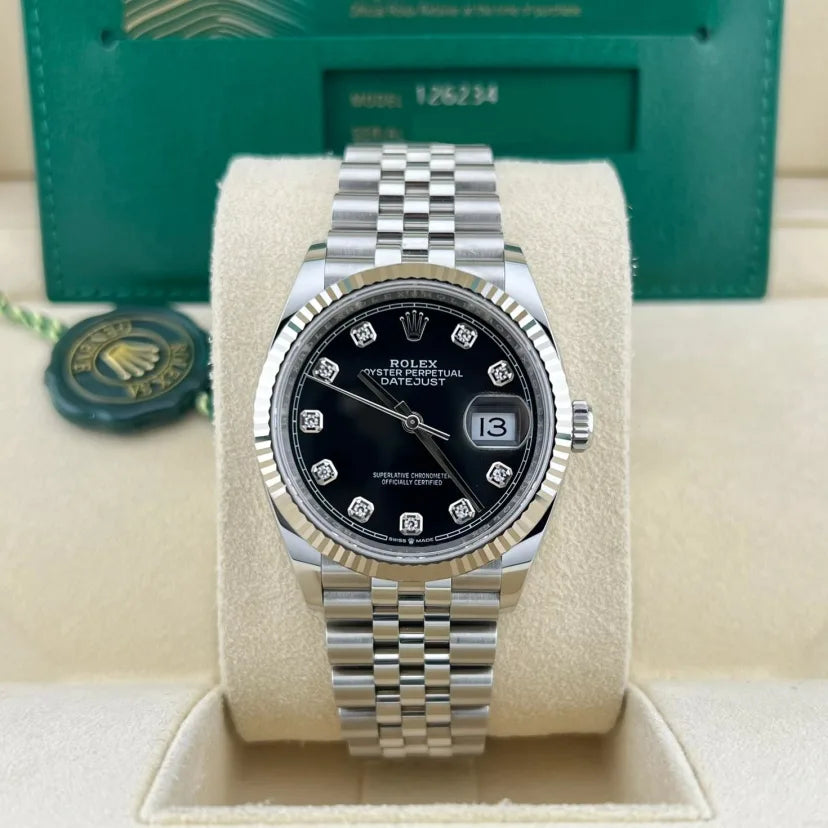 Rolex Datejust 36 Edelstahl & Weißgold Black Diamanten Dial