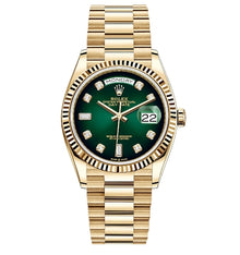 Rolex Day-Date 36 Green Ombre Diamanten Dial Gelbgold President Automatic