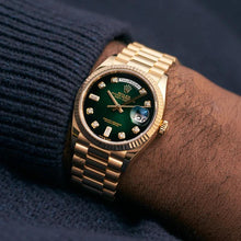 Rolex Day-Date 36 Green Ombre Diamanten Dial Gelbgold President Automatic