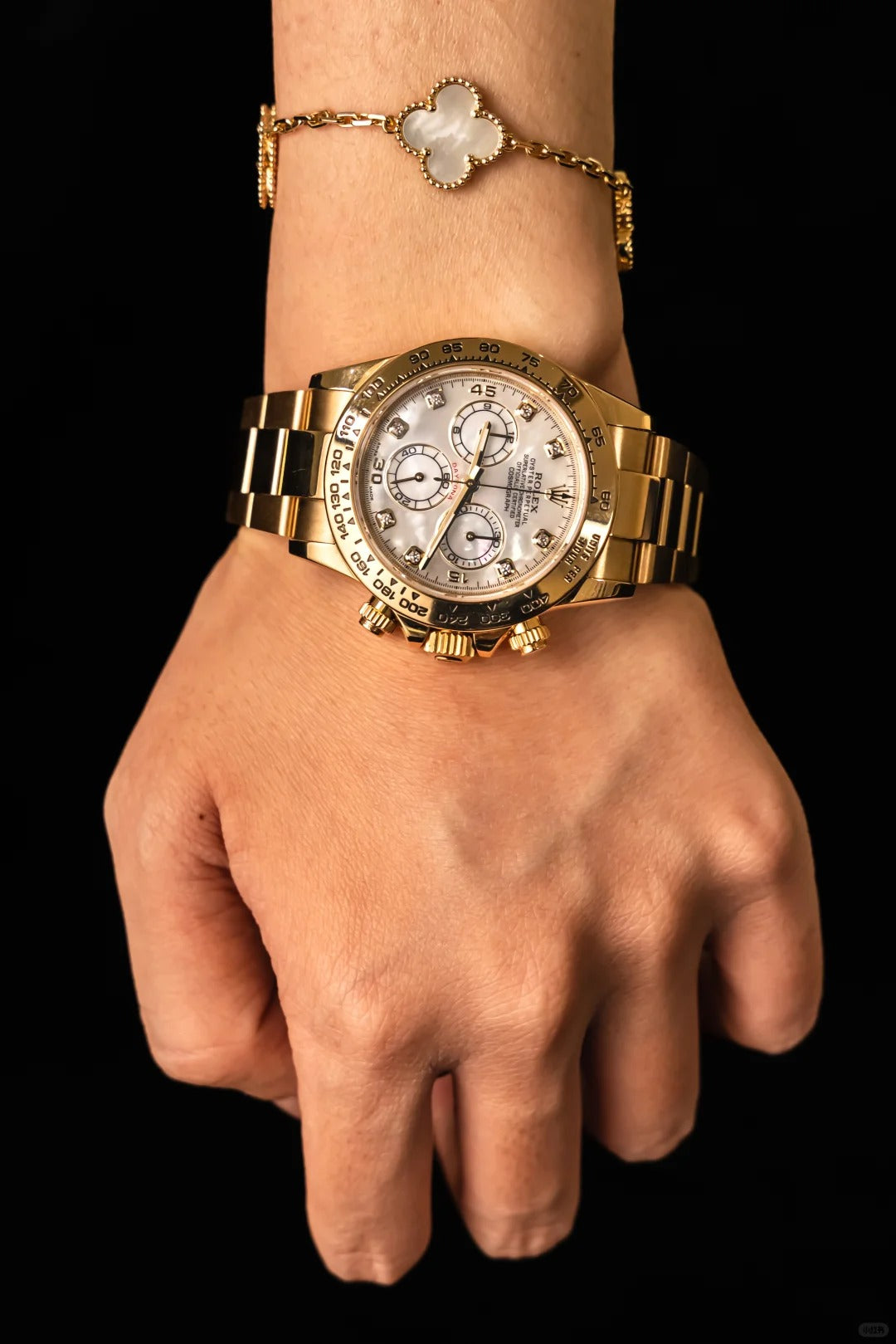 Rolex Cosmograph Daytona White Mother of Pearl Diamanten Dial, Gelbgold