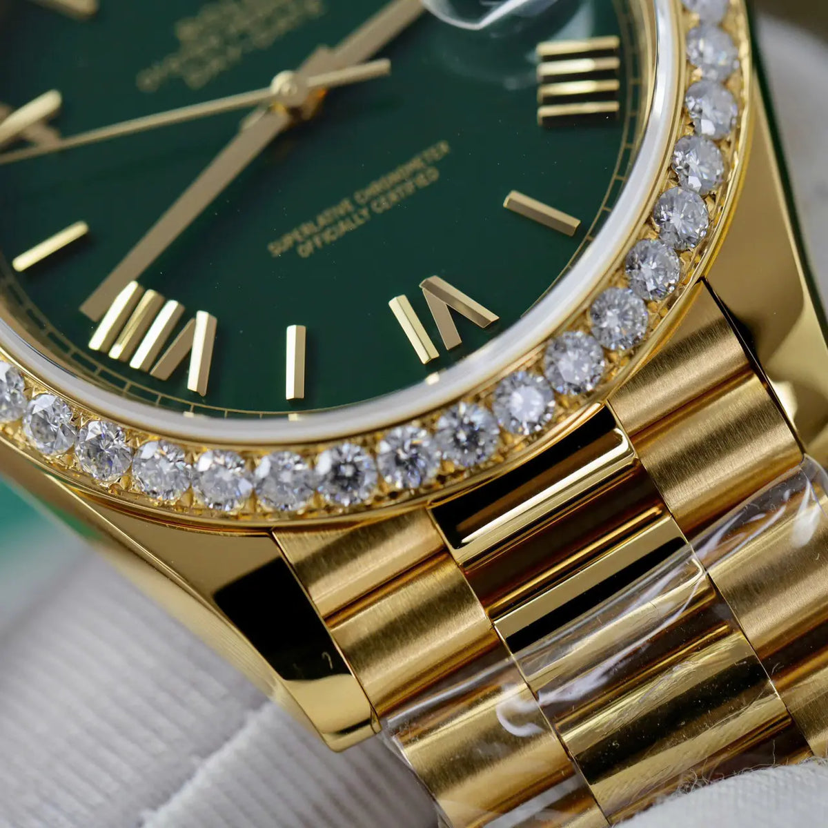 Rolex Day-Date Gelbgold Green Ombre Roman Numeral Dial Diamanten Bezel Replica