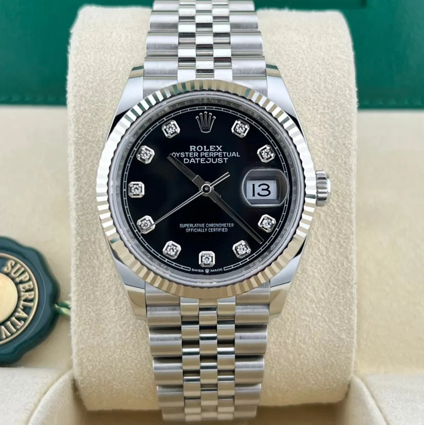 Rolex Datejust 36 Edelstahl & Weißgold Black Diamanten Dial