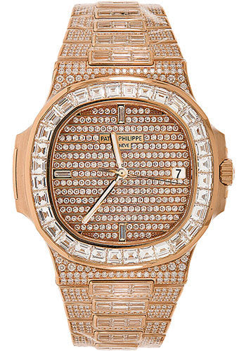 Patek Philippe Nautilus – 40mm Roségold Diamanten Paved Case – Diamanten Paved Dial – Diamanten Paved Bracelet