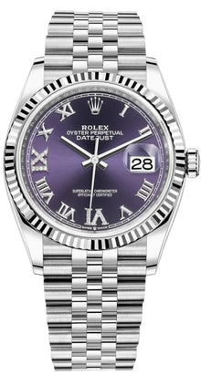 Rolex Datejust 36 Edelstahl & Weißgold Aubergine Diamanten Pave Roman Dial