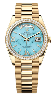 Rolex Day-Date Gelbgold Diamanten Bezel Turquoise Diamanten Dial