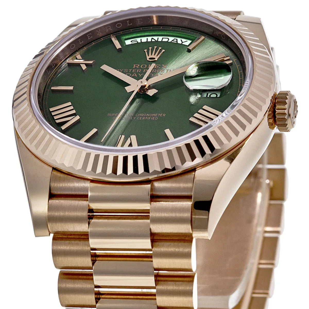 Rolex Day-Date 40 18k Roségold Olive Grünes Zifferblatt 60th Anniversary