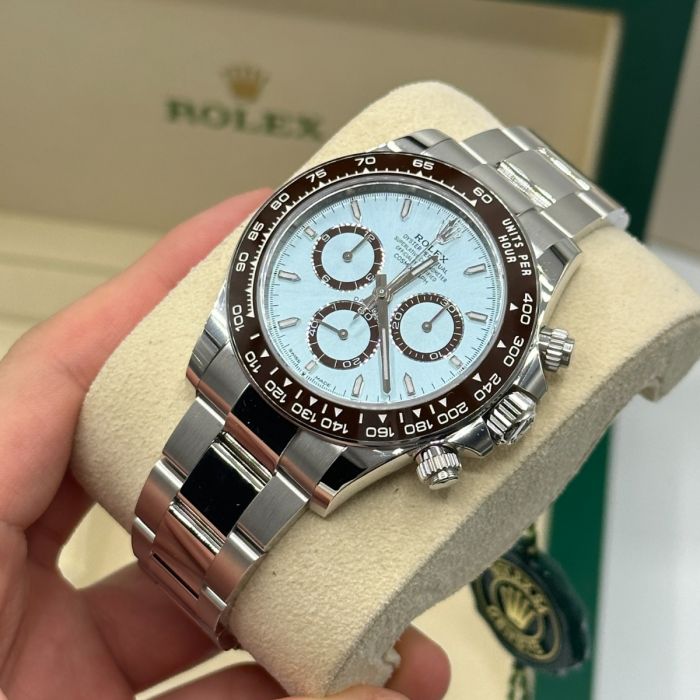 Rolex Cosmograph Daytona Platinum Ice-Blue Diamanten-Set Dial and Chestnut Brown Bezel