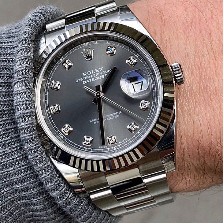Rolex DateJust 41 Rhodium Diamanten Dial Edelstahl & 18k Weißgold