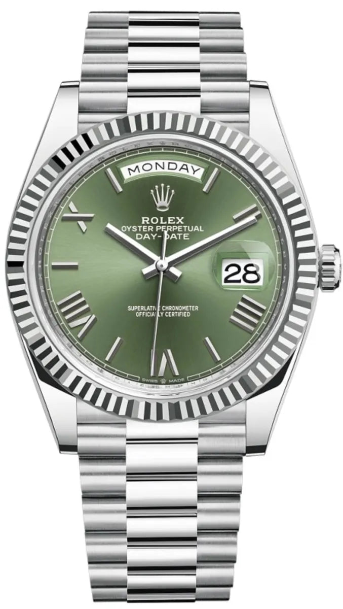 Rolex Day-Date 40 Platinum Olive Grünes Zifferblatt