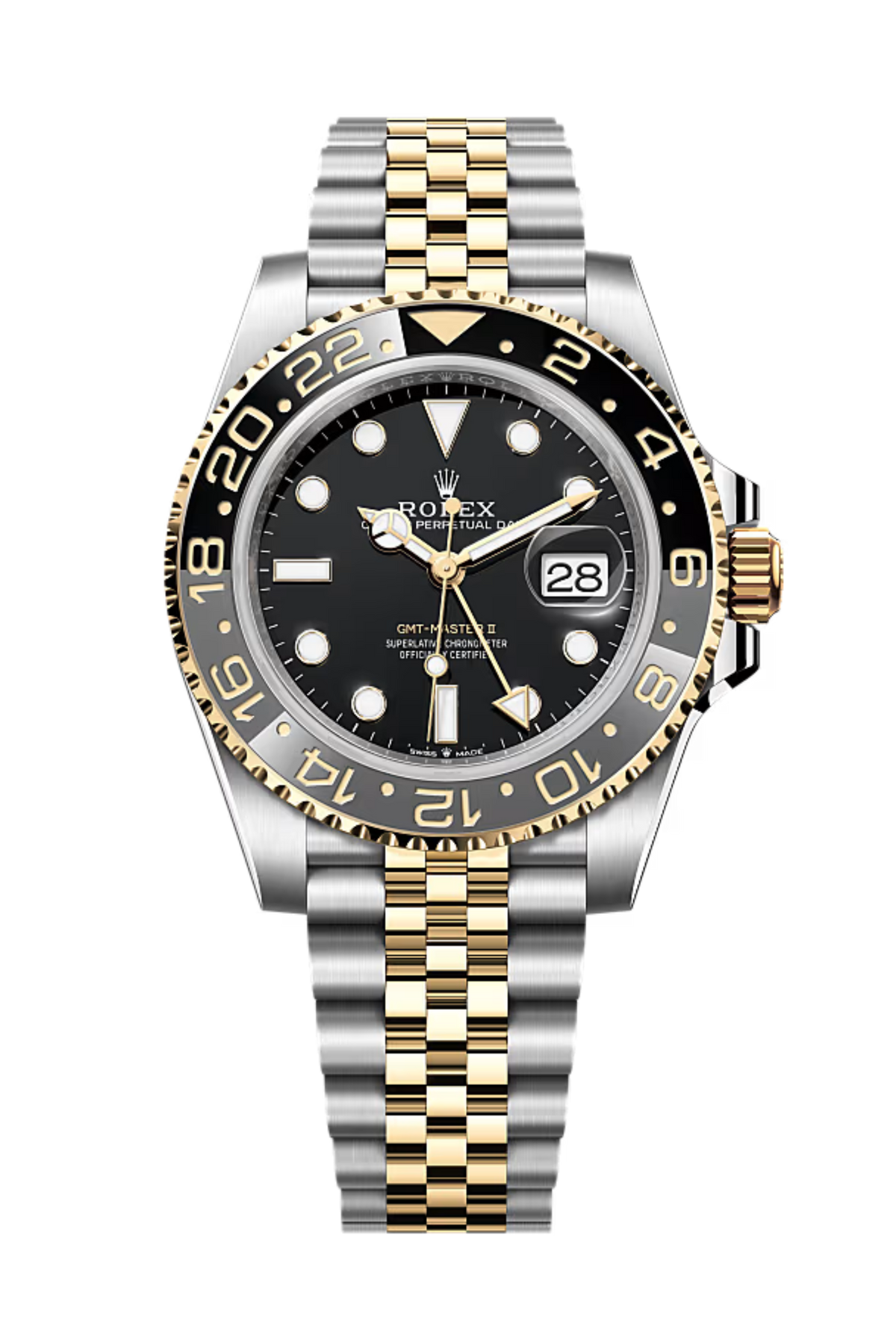 Rolex GMT Master ll Gelbgold and Edelstahl Schwarzes Zifferblatt Jubilee Bracelet M126713GRNR-0001
