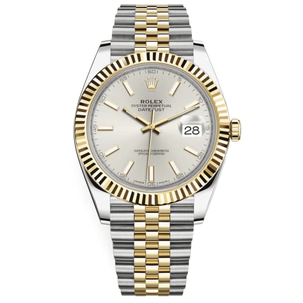 Rolex Oyster Perpetual Datejust 41 Silbernes Zifferblatt, Two-tone, Fluted bezel -0002