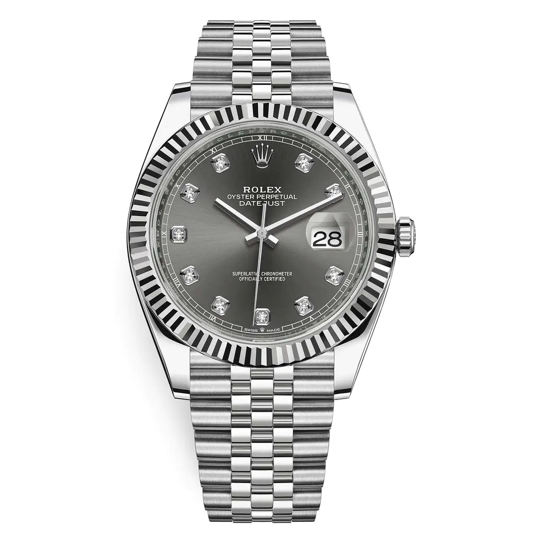Rolex DateJust 41 Rhodium Diamanten Dial Edelstahl & 18k Weißgold