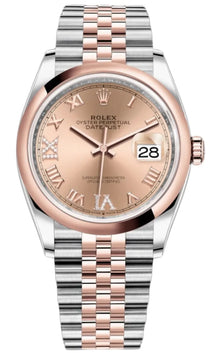 Rolex Datejust 36 Edelstahl & Roségold Rose Diamanten Pave Roman Dial