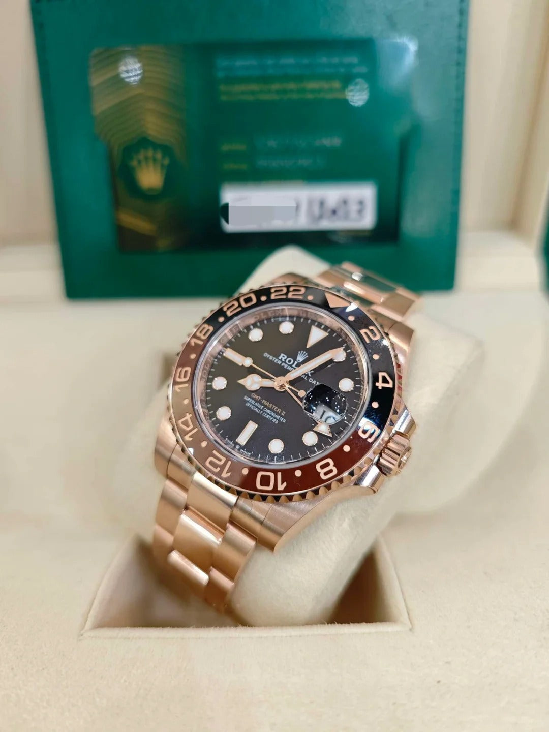 Rolex GMT-Master II 40mm Root Beer Schwarzes Zifferblatt Oyster Bracelet 18k Roségold -0001