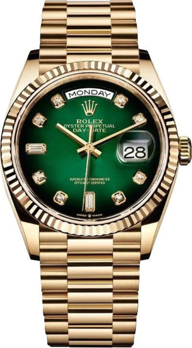 Rolex Day-Date Gelbgold Green Diamanten Dial